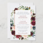 Elegante Bourgondische marine bruiloft uitnodiging (Voorkant)