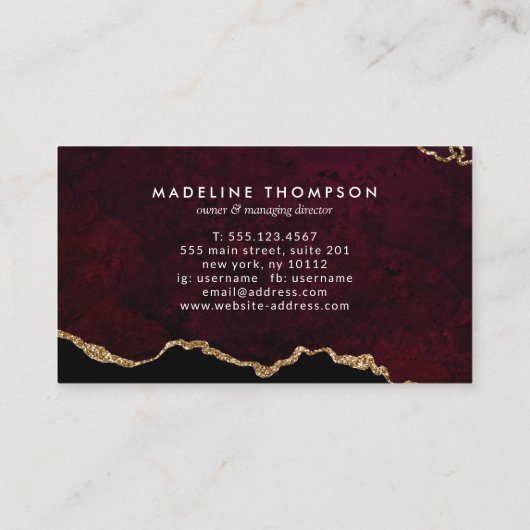 Elegante Bourgondische marmeren agaat geode Klantenkaartje (Achterkant)