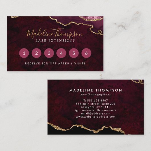 Elegante Bourgondische marmeren agaat geode Klantenkaartje (Voorkant / Achterkant)