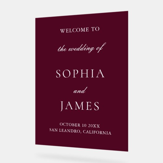 Elegante Bourgondische minimalistische bruiloft Acryl Bord (Hoek)