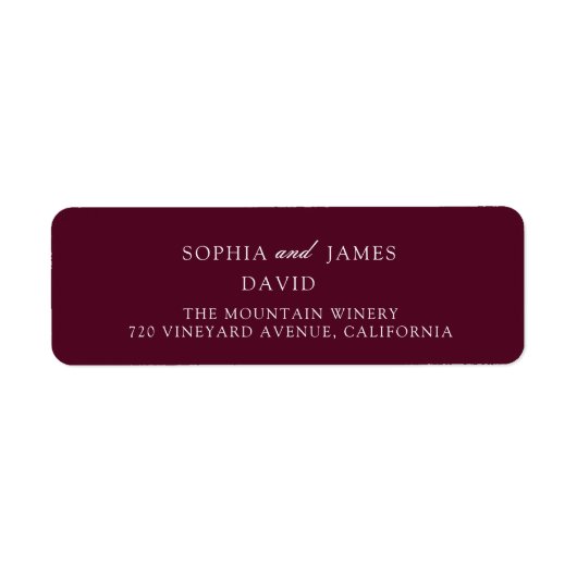 Elegante Bourgondische minimalistische bruiloft Etiket (Voorkant)