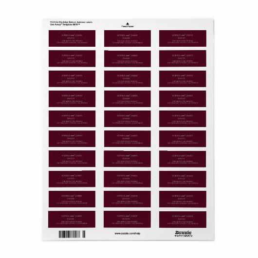 Elegante Bourgondische minimalistische bruiloft Etiket (Full Sheet)