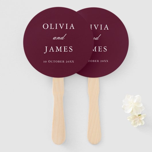 Elegante Bourgondische minimalistische bruiloft Handwaaier (Voorkant en achterkant)