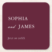 Elegante Bourgondische minimalistische bruiloft Kartonnen Onderzetters (Voorkant)