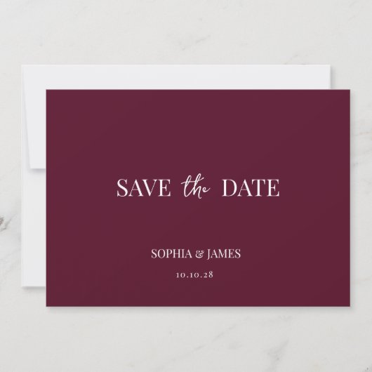 Elegante Bourgondische minimalistische bruiloft Sa Save The Date (Voorkant)