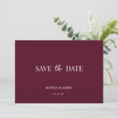 Elegante Bourgondische minimalistische bruiloft Sa Save The Date (Staand voorkant)