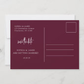 Elegante Bourgondische minimalistische bruiloft Sa Save The Date (Achterkant)