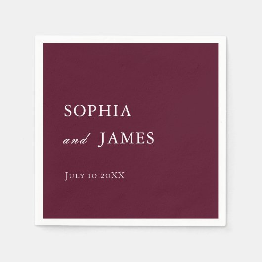 Elegante Bourgondische minimalistische bruiloft Servet (Voorkant)