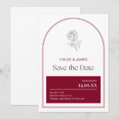 Elegante Bourgondische moderne boog Romantische ro Save The Date (Voorkant / Achterkant)