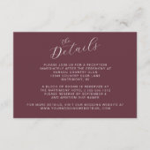 Elegante Bourgondische moderne kalligrafie bruilof Informatiekaartje (Voorkant)