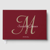 Elegante Bourgondische Monogram Script Wedding Par Gastenboek (Voorkant)