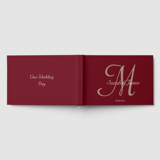 Elegante Bourgondische Monogram Script Wedding Par Gastenboek (Volledig)