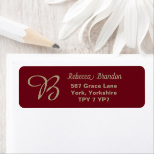 Elegante Bourgondische naam Monogram Retouradres Etiket