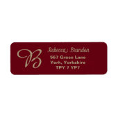 Elegante Bourgondische naam Monogram Retouradres Etiket (Voorkant)