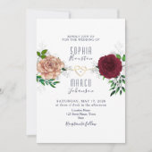 Elegante Bourgondische Navy Bloemenuitnodiging Kaart (Voorkant)