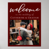 Elegante Bourgondische paar foto avond bruiloft Poster (Voorkant)