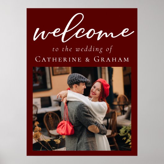 Elegante Bourgondische paar foto avond bruiloft Poster (Voorkant)