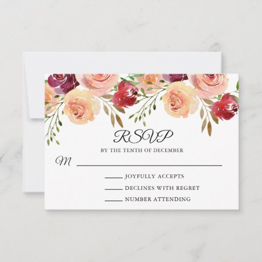 Elegante Bourgondische perzik pioen bloemenbruilof (Voorkant)