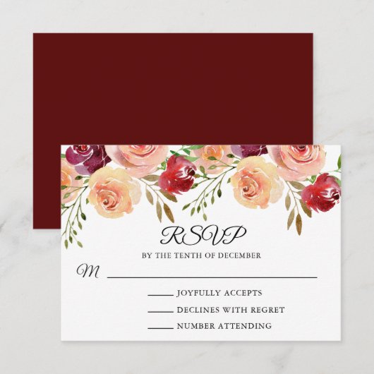 Elegante Bourgondische perzik pioen bloemenbruilof (Voorkant / Achterkant)