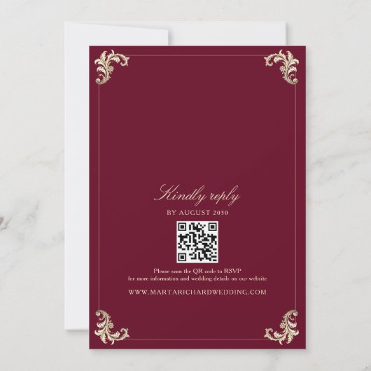 Elegante Bourgondische QR Code bruiloft Kaart (Achterkant)