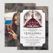 Elegante Bourgondische Quinceañera Kaart (Voorkant / Achterkant)