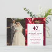 Elegante Bourgondische rode bloem 40e Jubileum Fot Kaart (Staand voorkant)