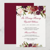 Elegante Bourgondische Rode Bloemen Memorial Servi Kaart (Voorkant / Achterkant)