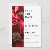 Elegante Bourgondische rode en gouden bloemenfoto  Save The Date (Voorkant)