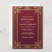 Elegante  Bourgondische rode en gouden bruiloft Kaart (Voorkant)