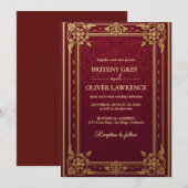 Elegante  Bourgondische rode en gouden bruiloft Kaart (Voorkant / Achterkant)