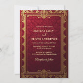 Elegante  Bourgondische rode en gouden bruiloft Kaart (Voorkant)
