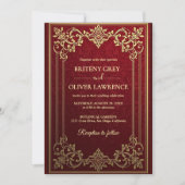 Elegante  Bourgondische rode en gouden bruiloft Kaart (Voorkant)