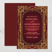 Elegante  Bourgondische rode en gouden bruiloft Kaart (Voorkant / Achterkant)