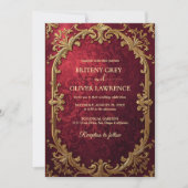 Elegante  Bourgondische rode en gouden bruiloft Kaart (Voorkant)