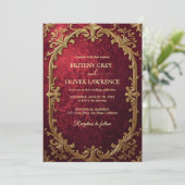 Elegante  Bourgondische rode en gouden bruiloft Kaart (Staand voorkant)