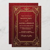 Elegante  Bourgondische rode en gouden bruiloft Kaart (Voorkant / Achterkant)