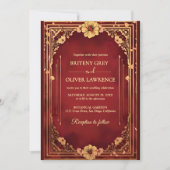 Elegante Bourgondische rode en gouden bruiloft Kaart (Voorkant)