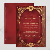 Elegante  Bourgondische rode en gouden bruiloft Kaart (Voorkant / Achterkant)