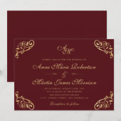 Elegante  Bourgondische rode faux gouden bruiloft Kaart (Voorkant / Achterkant)