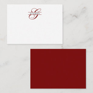 Elegante Bourgondische rode kalligrafie Split Mono Notitiekaartje