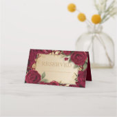 Elegante Bourgondische rode roos en gouden bruilof Plaatskaartje (Achterkant)