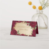 Elegante Bourgondische rode roos en gouden bruilof Plaatskaartje (Achterkant)