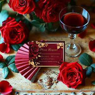 Elegante Bourgondische rode roos flamenco bruiloft RSVP Kaartje