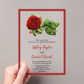 Elegante Bourgondische rode roos Romantische bloem Acryl Uitnodigingen (Insitu (Draagbaar))