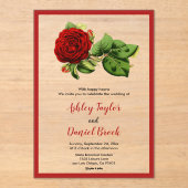 Elegante Bourgondische rode roos Romantische bloem Acryl Uitnodigingen (Voorkant)
