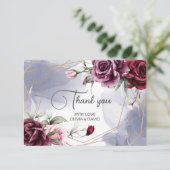 Elegante Bourgondische rode rozen Waterverf Bedankkaart (Staand voorkant)