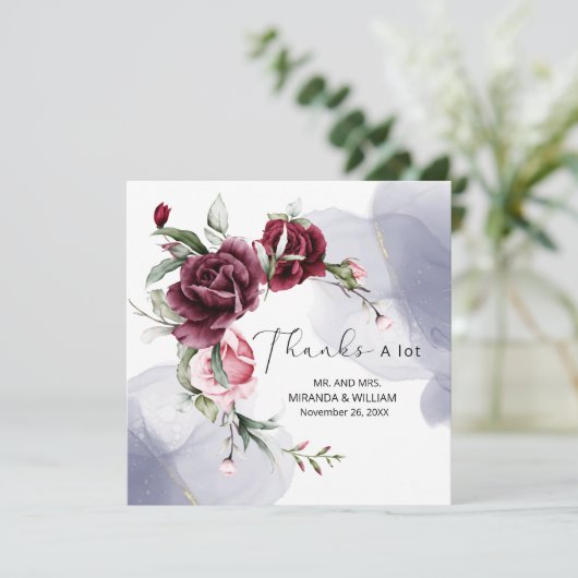 Elegante Bourgondische rode rozen Waterverf dank u Bedankkaart (Staand voorkant)