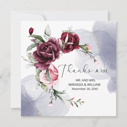 Elegante Bourgondische rode rozen Waterverf dank u Bedankkaart (Voorkant)