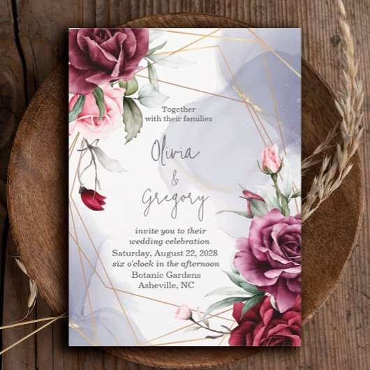 Elegante Bourgondische rode rozen Waterverf Kaart