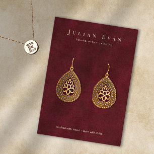 Elegante Bourgondische rode sieraden oorbel displa Visitekaartje